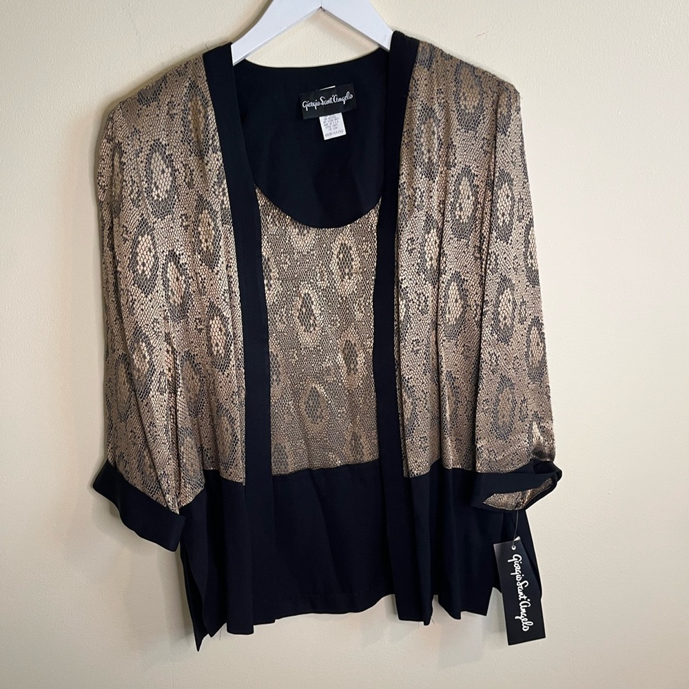 Georgio Sant’Angelo Vintage Snakeskin Pattern Black & Gold Lightweight Cardigan